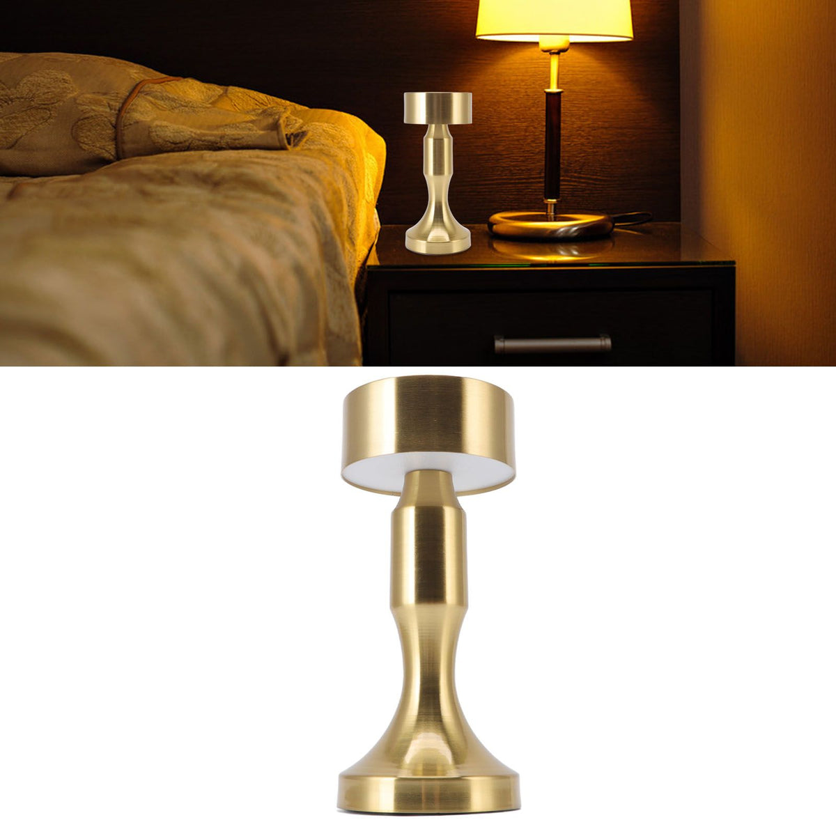 LED Table Lamp Rechargeable Battery Gold High Brightness Electroplating Drawing Process Impact Resistance Night Light B742