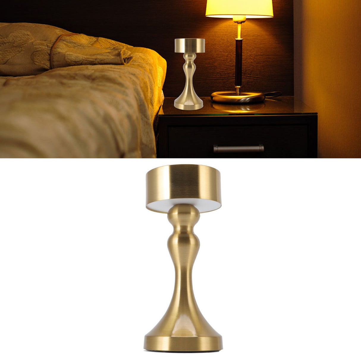 LED Table Lamp Rechargeable Battery Gold High Brightness Electroplating Drawing Process Impact Resistance Night Light B744