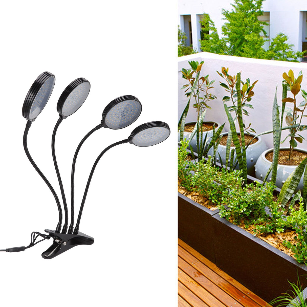 60W 4 Head LED Plant Growing Lights USB Power Supply Clip On Grow Lamp with 5 Dimmable Light Modes for Indoor Plants
