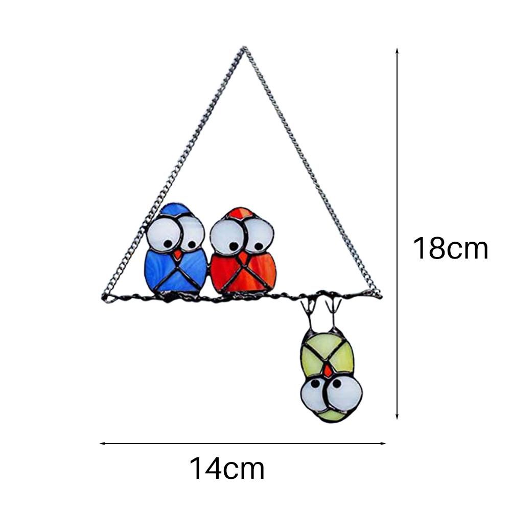 Metal Owl Hanging Decor Bird Sculpture Hanging Window Decoration for Indoor Outdoor Home Garden Bedroom