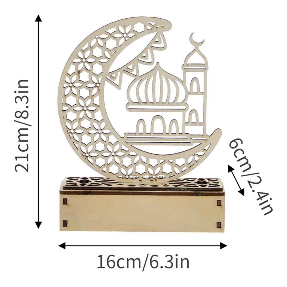 LED Eid Ramadan Hollow Decorations Openwork Carving Wooden Light Durable Table Light Crafts