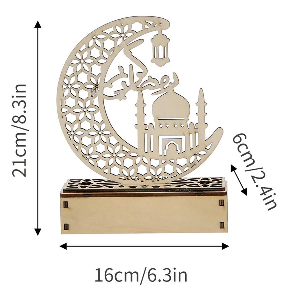 LED Eid Ramadan Hollow Decorations Openwork Carving Wooden Light Durable Table Light Crafts