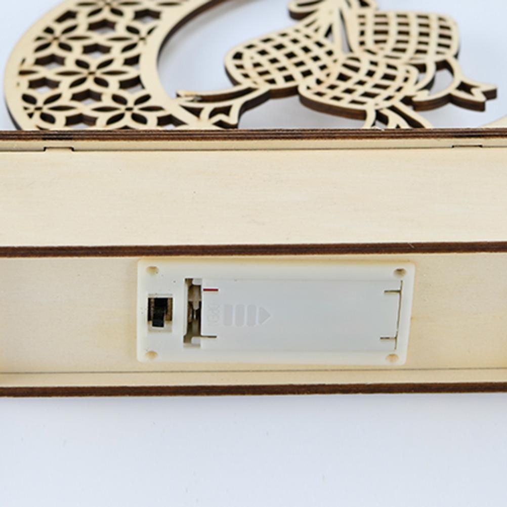 LED Eid Ramadan Hollow Decorations Openwork Carving Wooden Light Durable Table Light Crafts