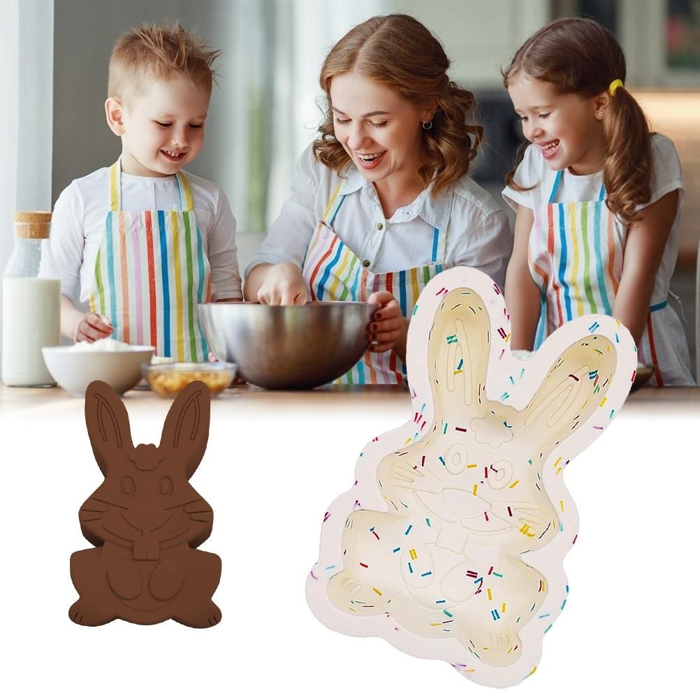 Bunny Shape Nonstick Silicone Mold 3D Easter Bunny Mold Fondant Cake Baking Mold for DIY Cake Soap Jelly Pastry
