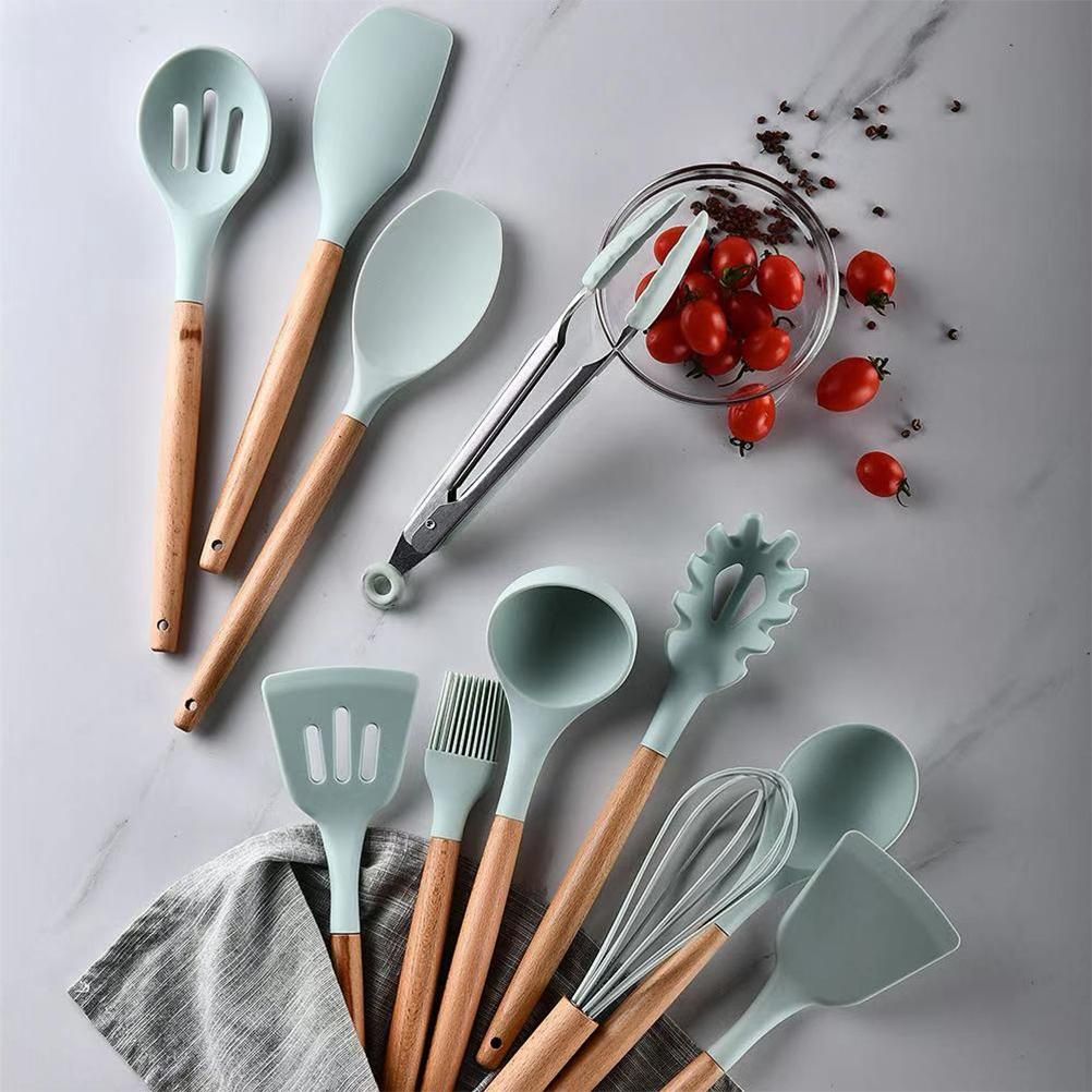 Cooking Scooping Spoon Wooden Handle Baking Utensils Durable Sturdy Silicone Cooking Utensils