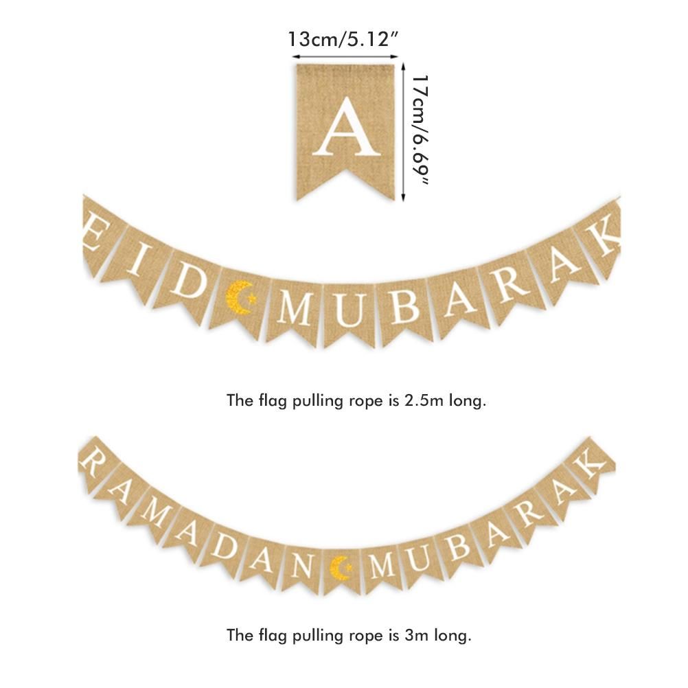 Eid Mubarak Banner Burlap Flag Decoration Eid Celebration Hanging Banner for Corridor Windows Living Room