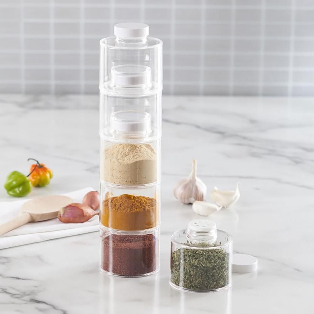 6PCS Spice Storage Boxes Stackable Spice Tower Racks Transparent Seasoning Cans Kitchen Tools