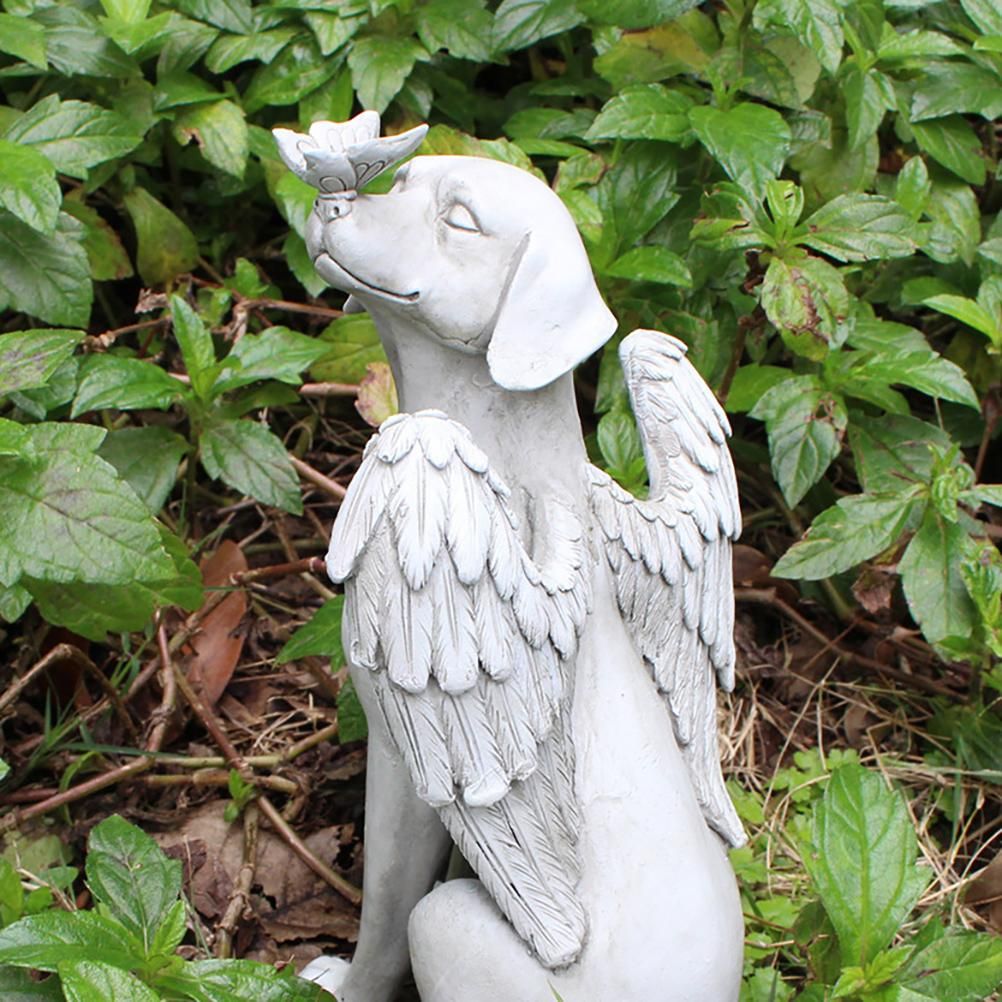 Garden Resin Statue Butterfly Angel Dog Sculpture Pet Dog Memorial Statue for Outdoor Garden Yard Decor