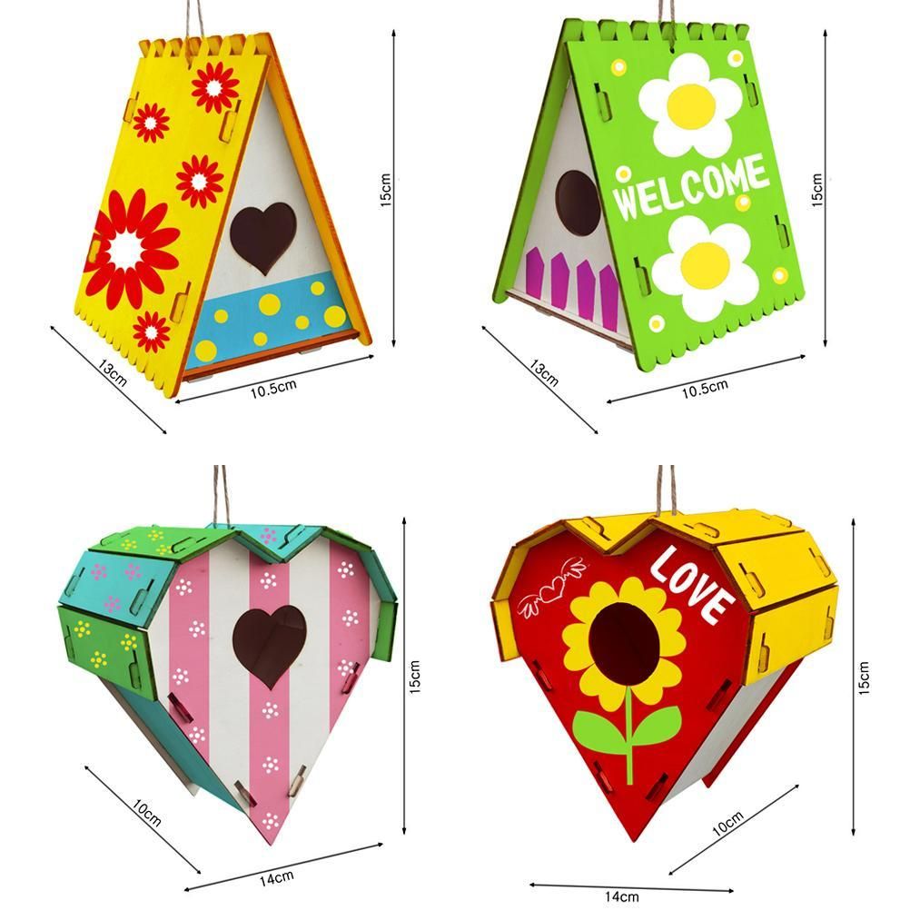 Wood Birds Nest Box DIY Nest Box Bird House Kit Painting Bird House Art Craft for Children