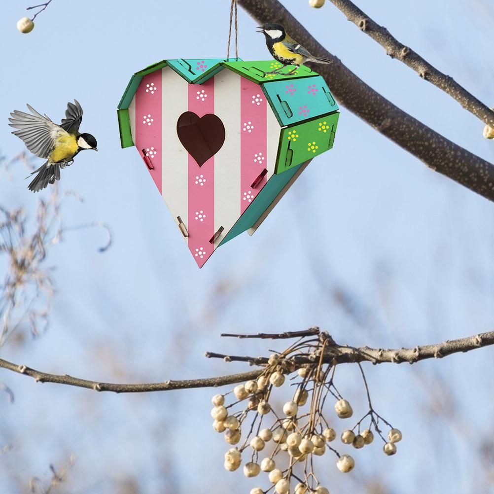 Wood Birds Nest Box DIY Nest Box Bird House Kit Painting Bird House Art Craft for Children