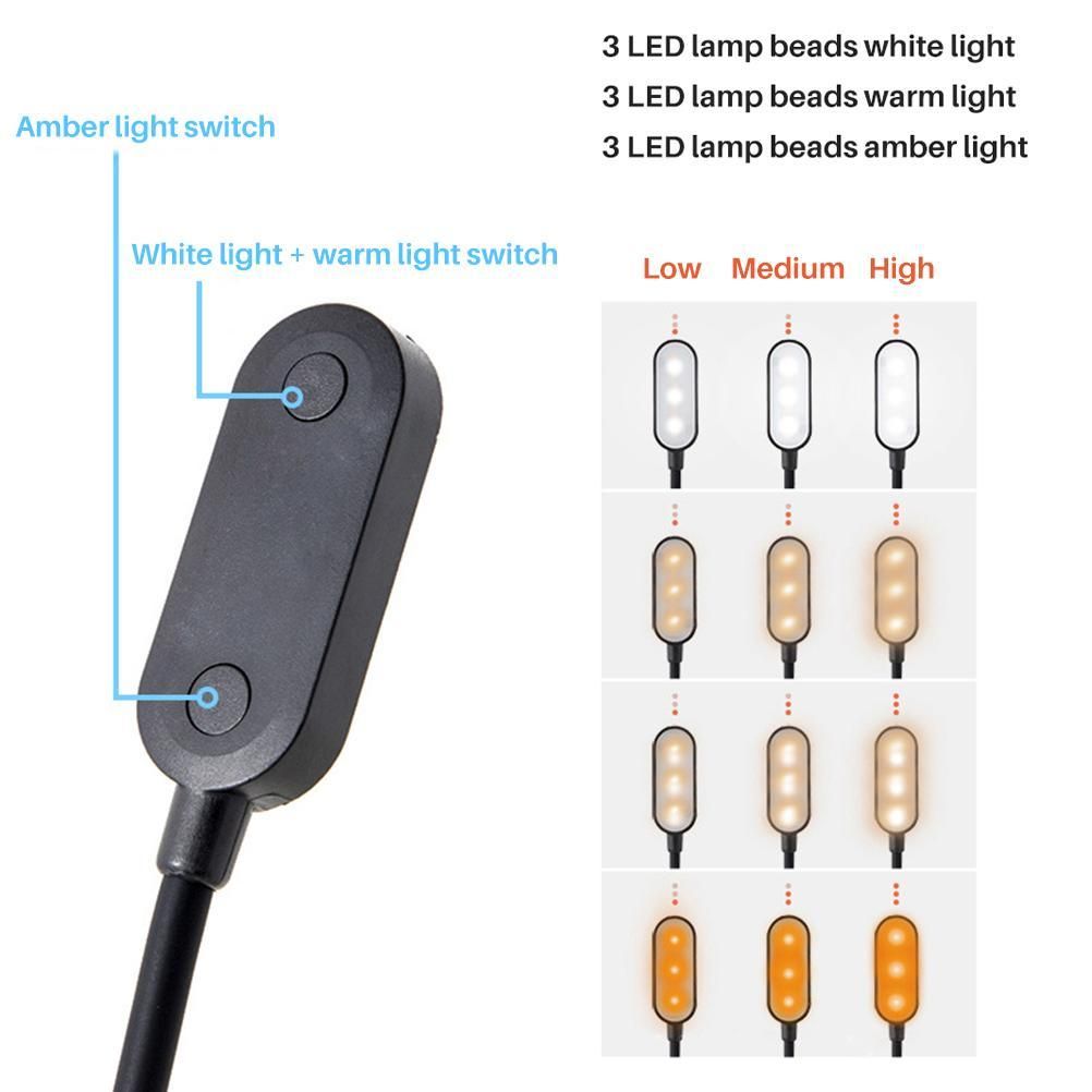 9 LEDs Clip On Book Light USB Rechargeable Reading Light with 3 Adjustable Brightness Levels Long Lasting Lightweight Light