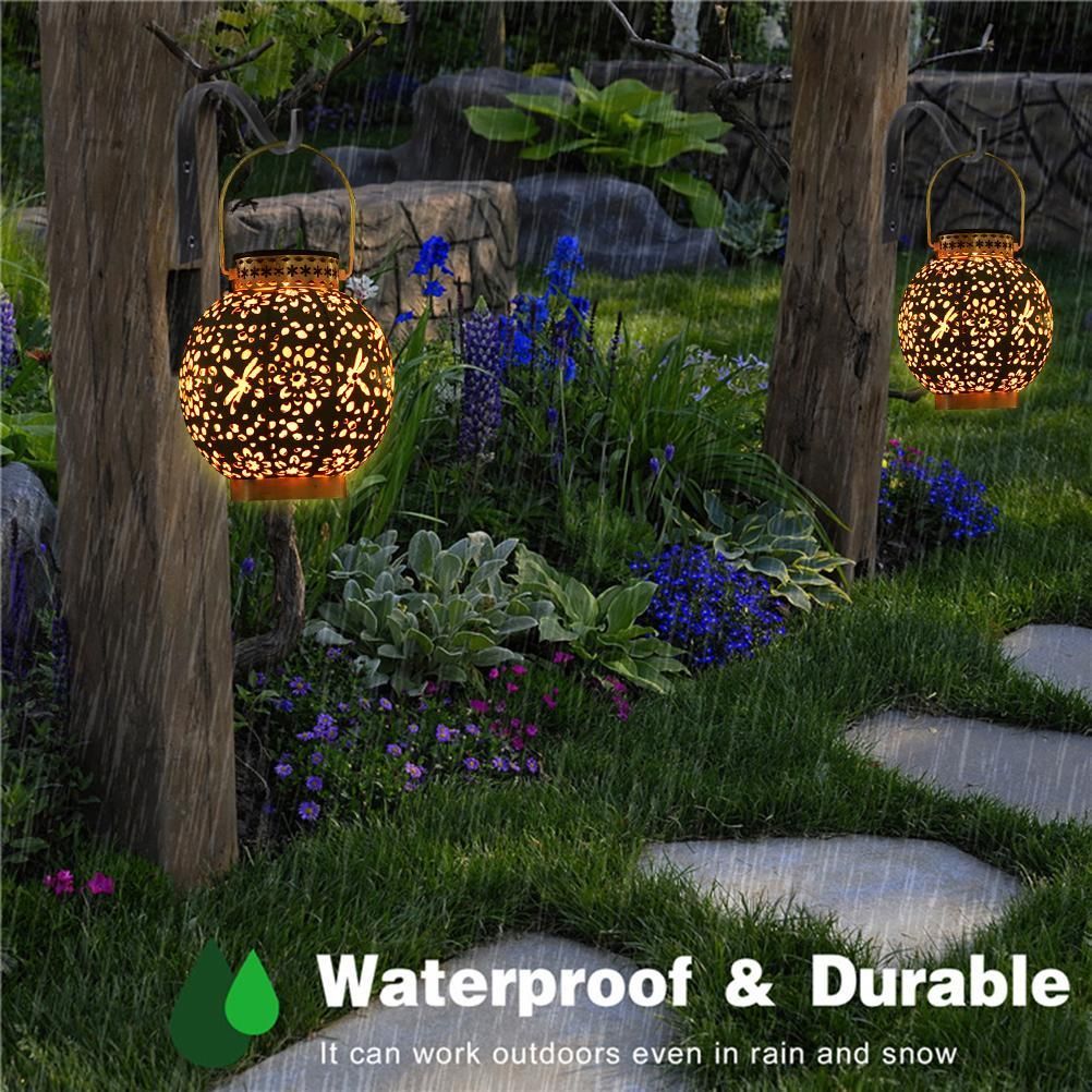 Outdoor Solar Garden Light Hollowed Out Shadow Lantern Hanging Solar Powered Lamp Garden Landscape Solar Lamp