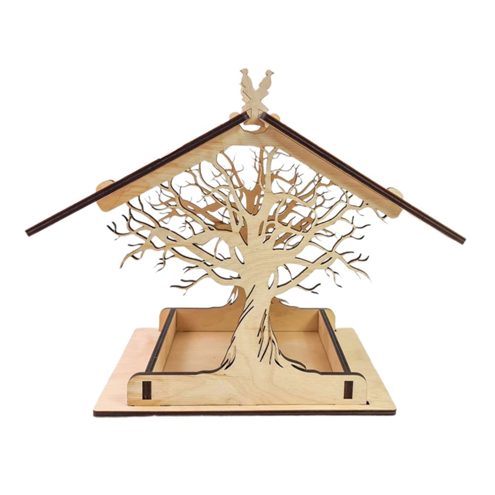 Wooden Bird Feeder Hanging Seed Container Tray for Wild Birds Home Garden Yard Tree Decoration
