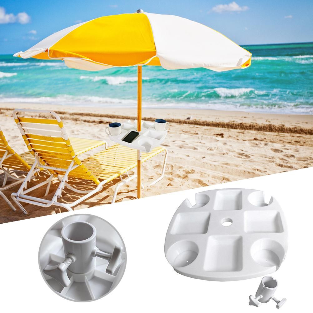 Outdoor Beach Umbrella Table with 4 Cup Holders and 4 Snack Compartments Plastic Tray for Garden Beach Patio Umbrellas