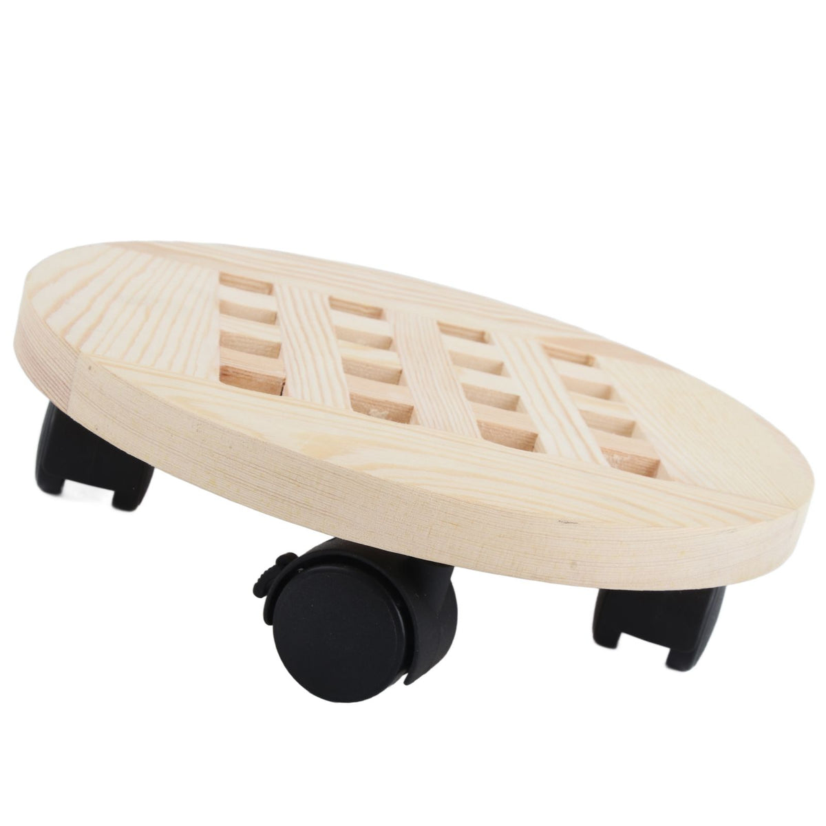 Wooden Mobile Flower Tray with 6 Wheels 360 Degree Rotating Rolling Plant Stand for Home