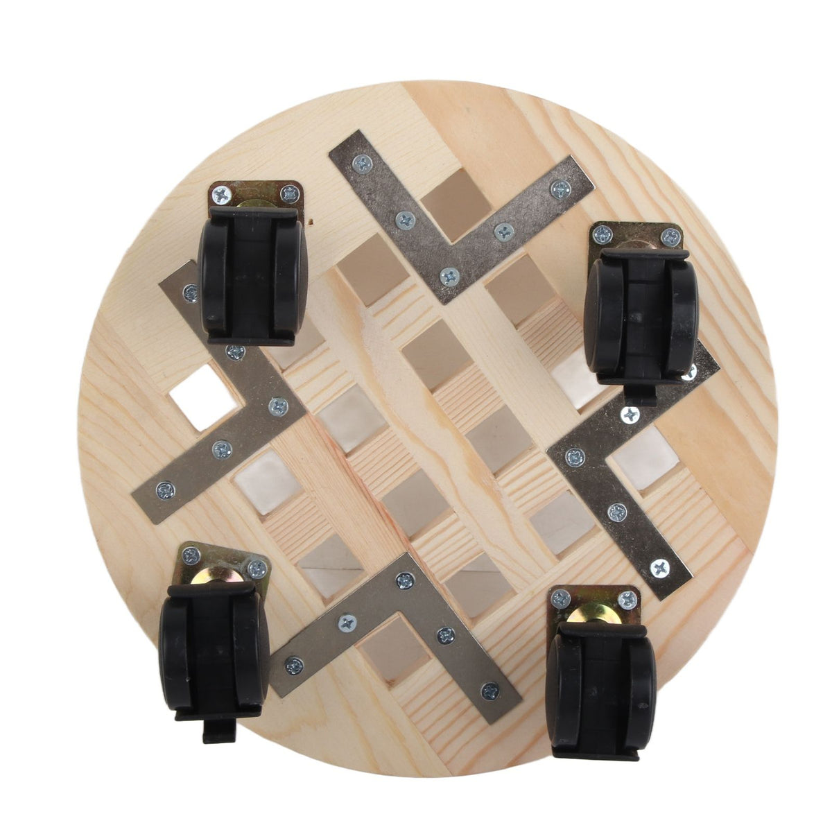 Wooden Mobile Flower Tray with 6 Wheels 360 Degree Rotating Rolling Plant Stand for Home
