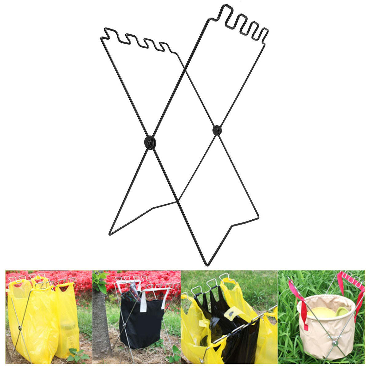 BBQ Picnic Portable Trash Bag Rack Environmental Protection Iron Wire Folding Shelf