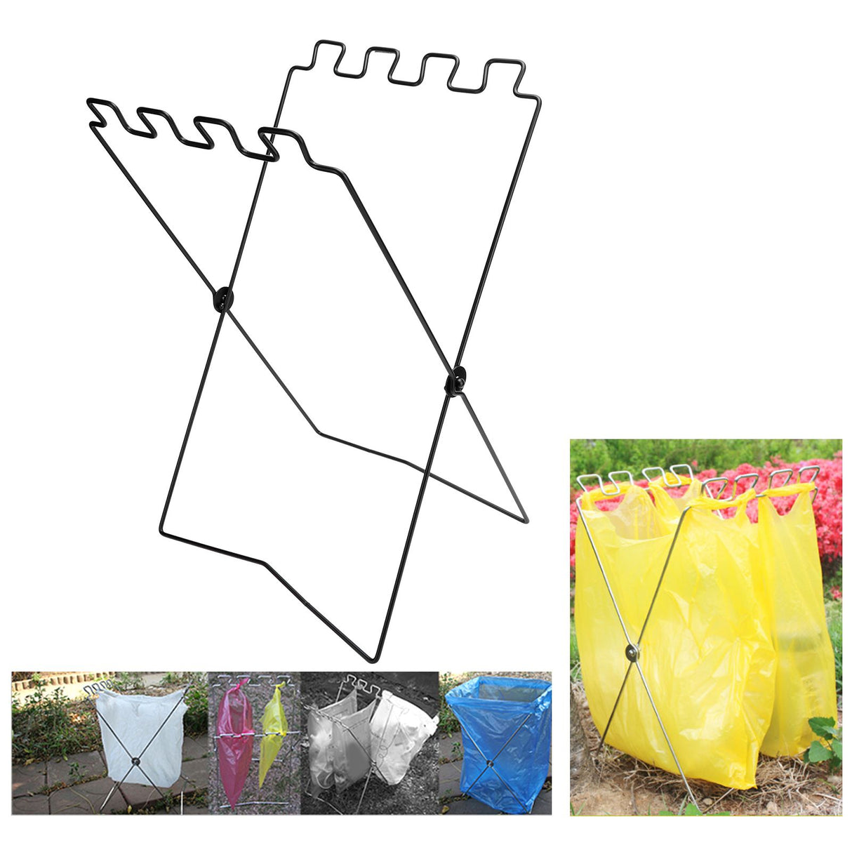 BBQ Picnic Portable Trash Bag Rack Environmental Protection Iron Wire Folding Shelf