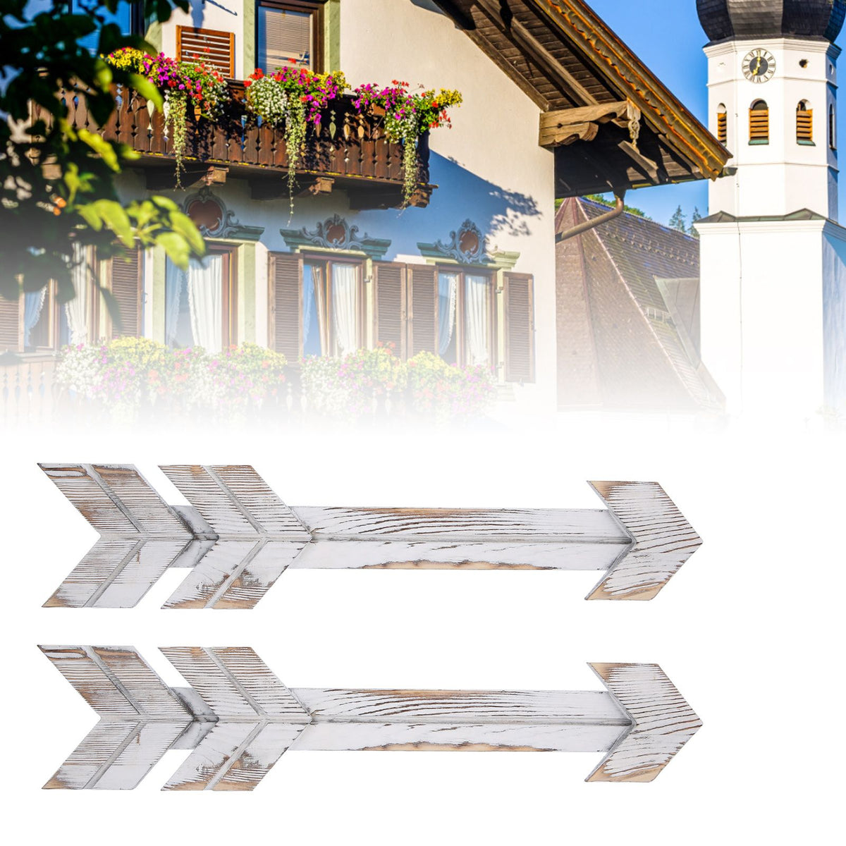 2PCS Wooden Arrows Decor Sign Wall Art Decor Farmhouse Courtyard Wedding SuppliesWhite