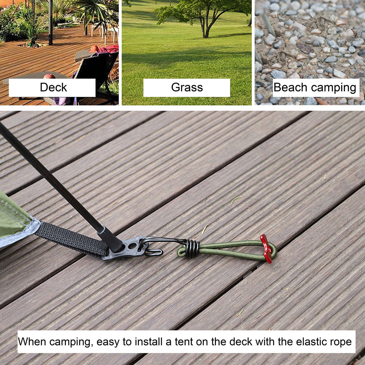10pcs Tent Elastic Rope with Hook Camping Tent Fixation Elastic Rope Accessories
