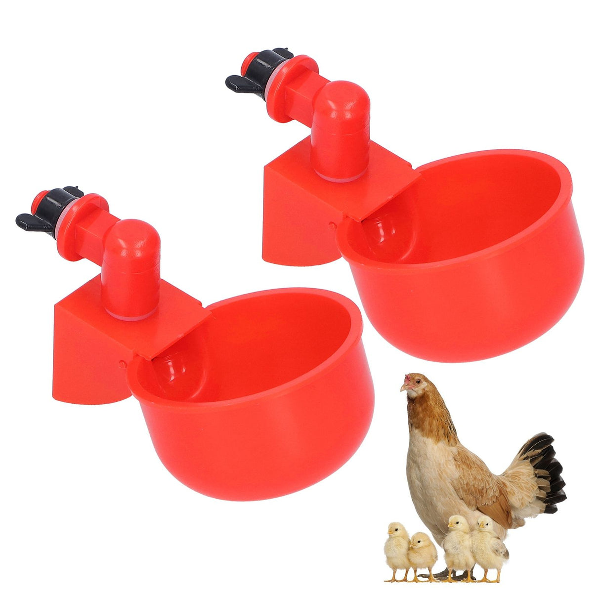 2pcs Automatic Chicken Water Cup Red Plastic Drinking Bowl for Poultry Pigeon Bird
