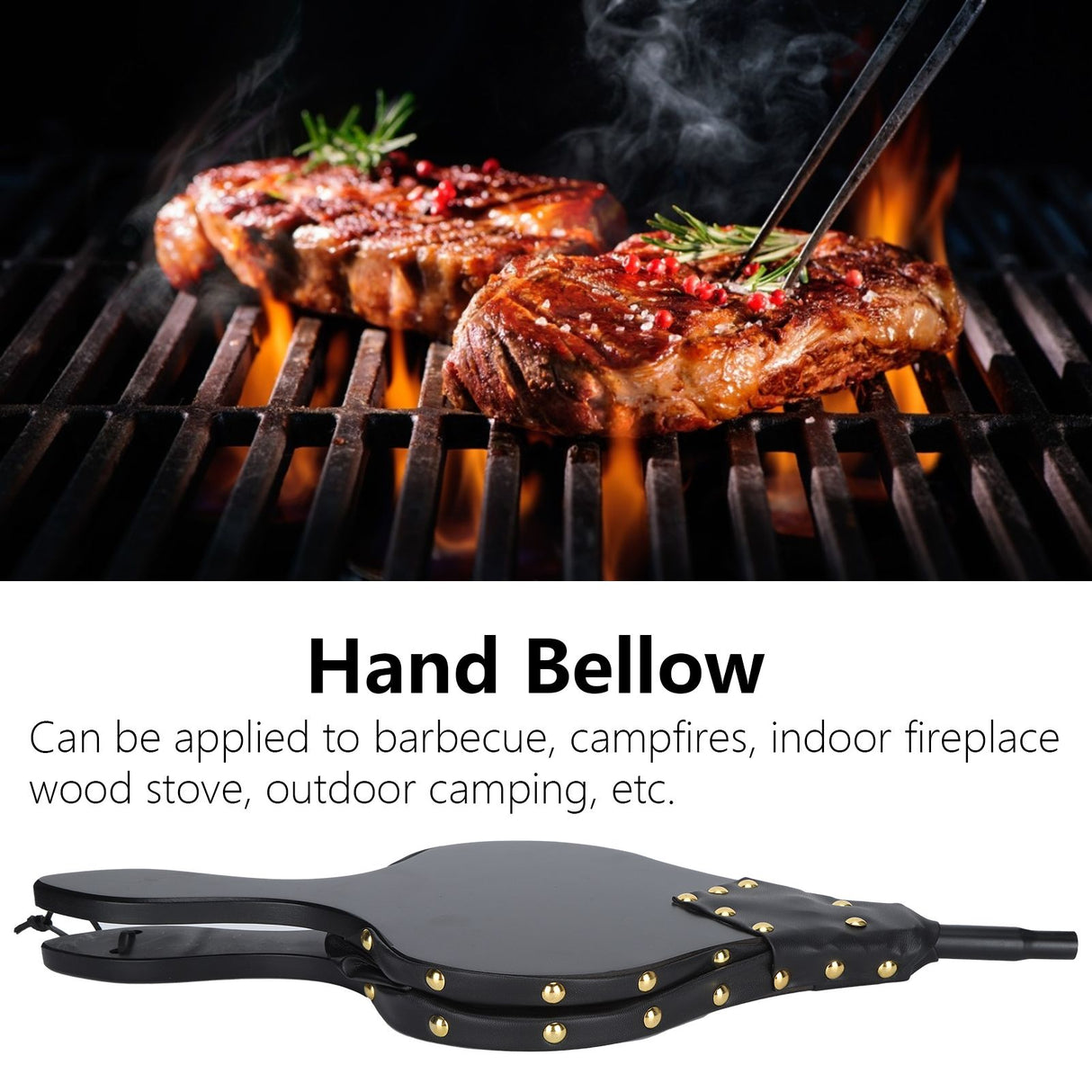 Wooden Blower Fire Bellows for Barbecue Cookout Outdoor Camping Long Handle Fireplace Tools