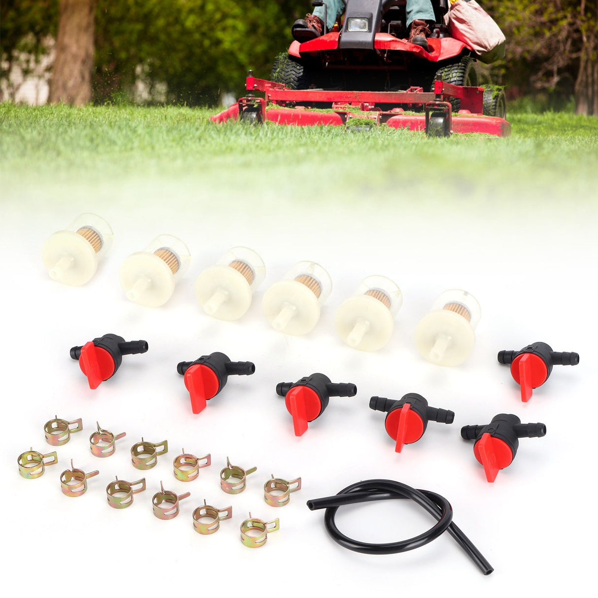 Gas Tank Shut Off Valve Clamp Fuel Filter Fuel Line Kit Lawn Mower Brush Cutter Accessory