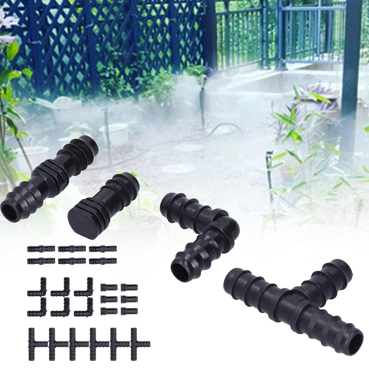 24Pcs/Set Drip Irrigation Fitting Kit 1/2 Tubing Barbed Connectors for Garden Greenhouse
