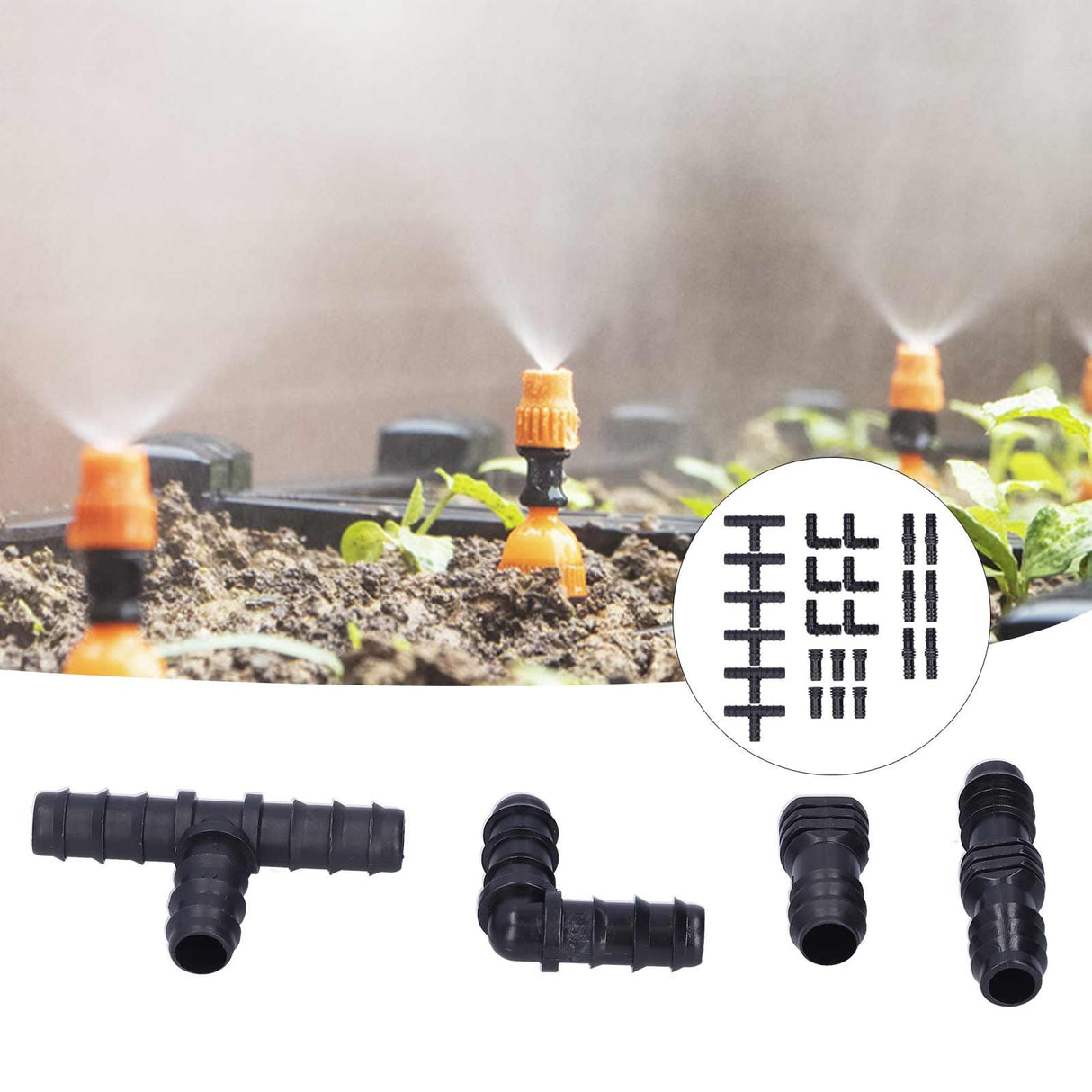 24Pcs/Set Drip Irrigation Fitting Kit 1/2 Tubing Barbed Connectors for Garden Greenhouse