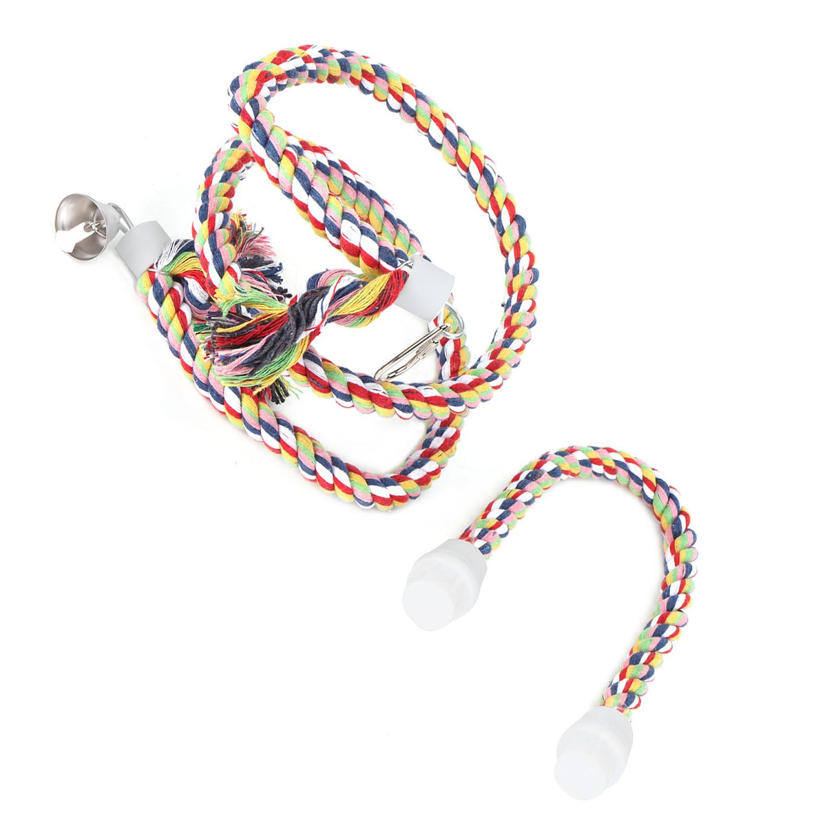 2Pcs Bird Stand Rope with Bell Colorful Hanging Cotton Rope Parrots Climbing Bar Toys
