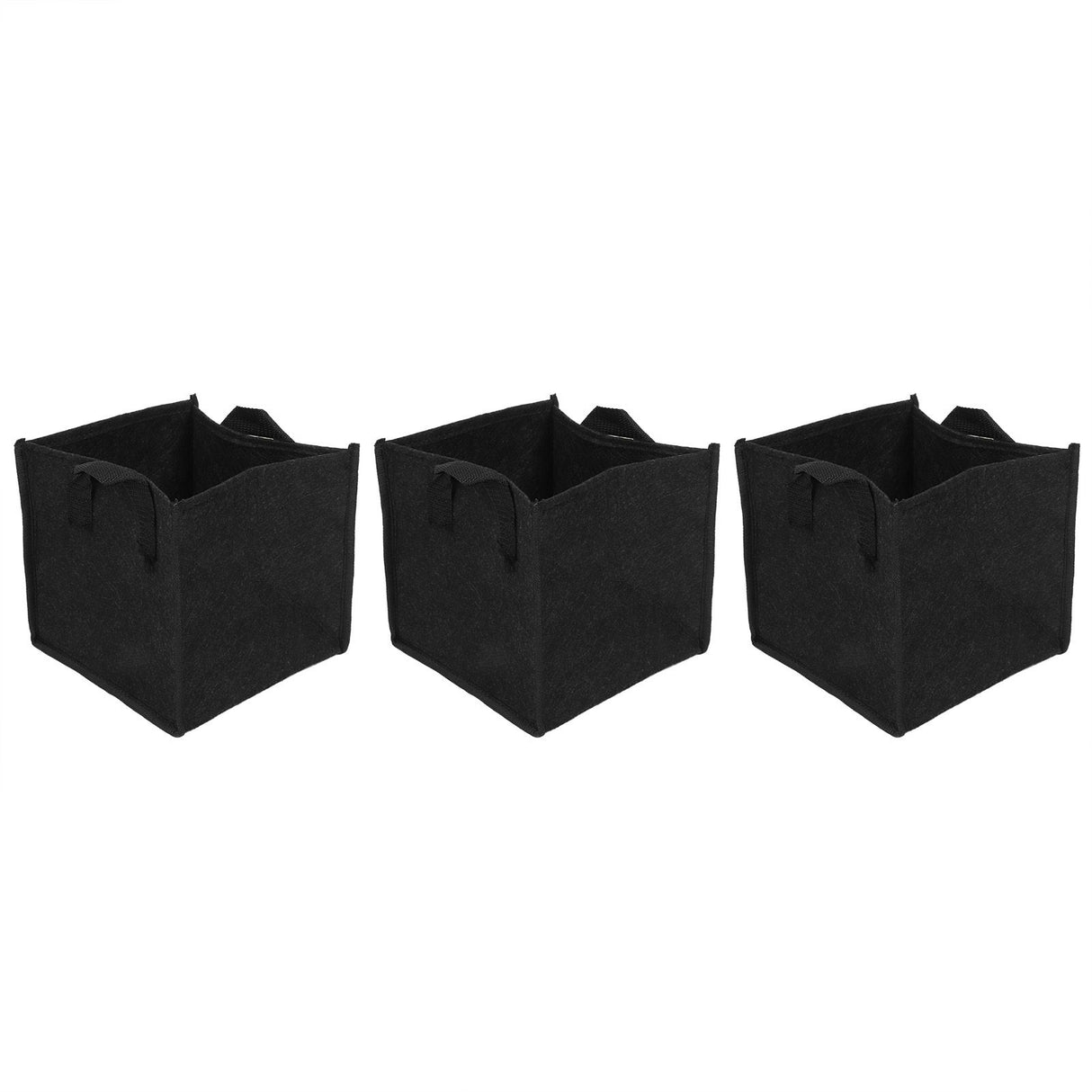 3Pcs Plant Growing Bag with Handles Black Square Felt Garden Vegetable Grow Container19.5x19.5x20cm
