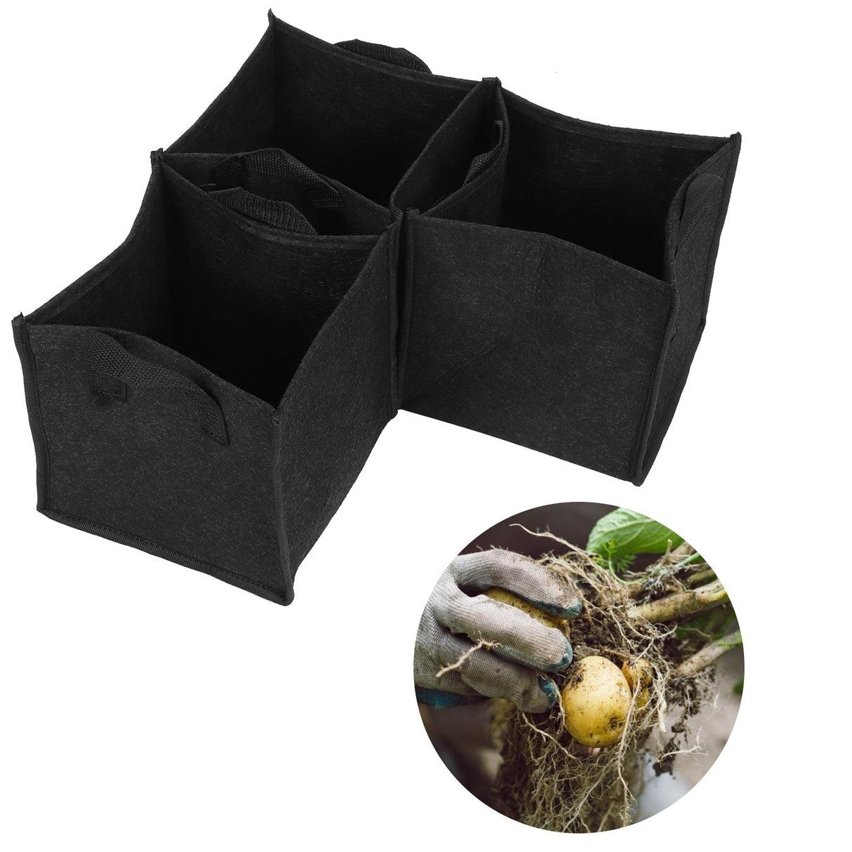 3Pcs Plant Growing Bag with Handles Black Square Felt Garden Vegetable Grow Container19.5x19.5x20cm