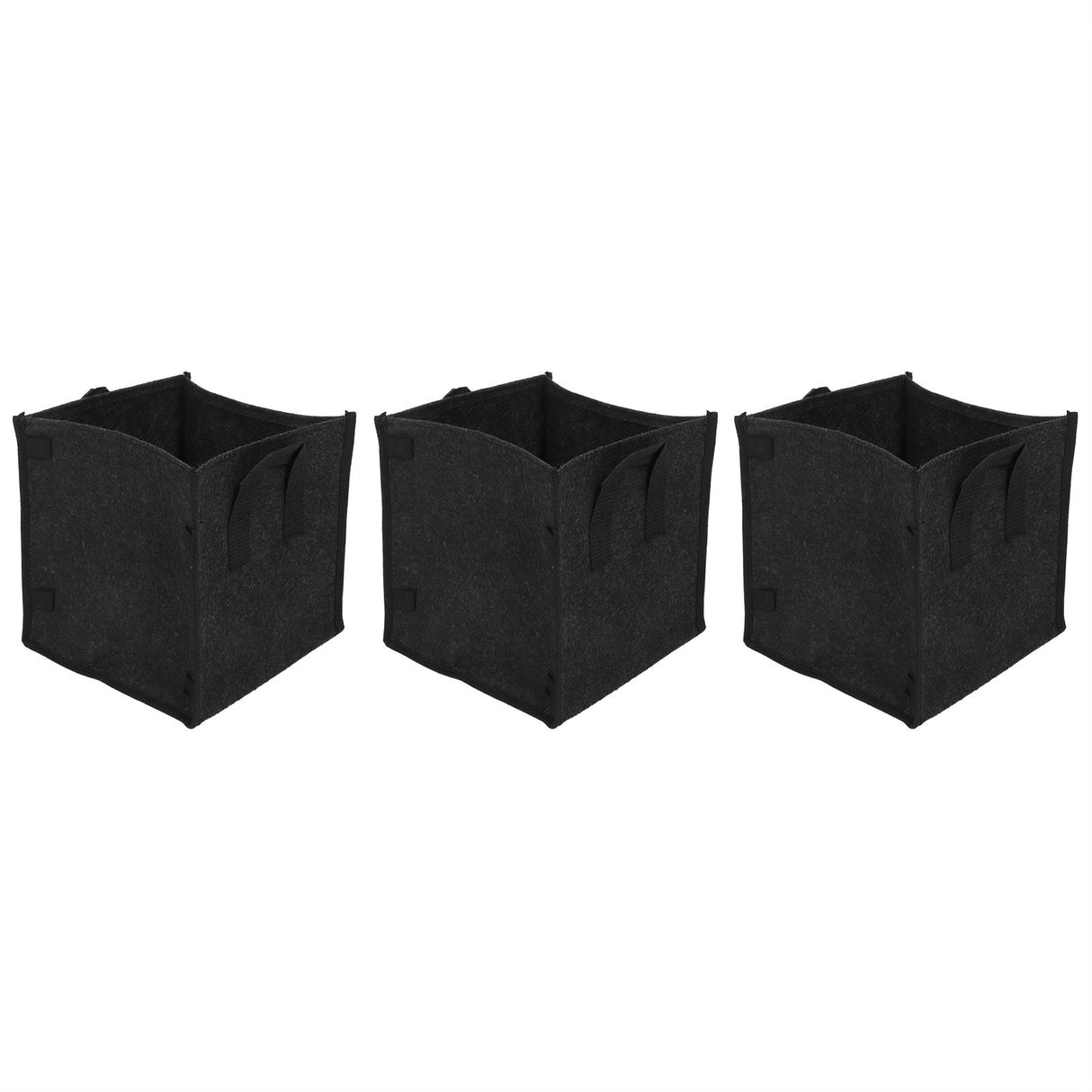 3Pcs Plant Growing Bag with Handles Black Square Felt Garden Vegetable Grow Container23.5x23.5x25cm