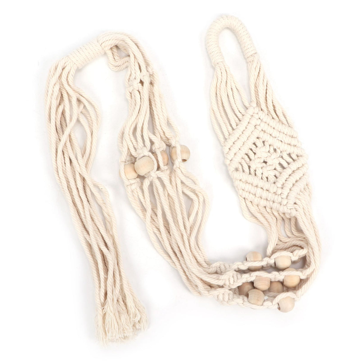 Cotton Rhombus Rope Pattern Plant Hanger with 12 Beads Hanging Flower Pot Holder for Home Decor