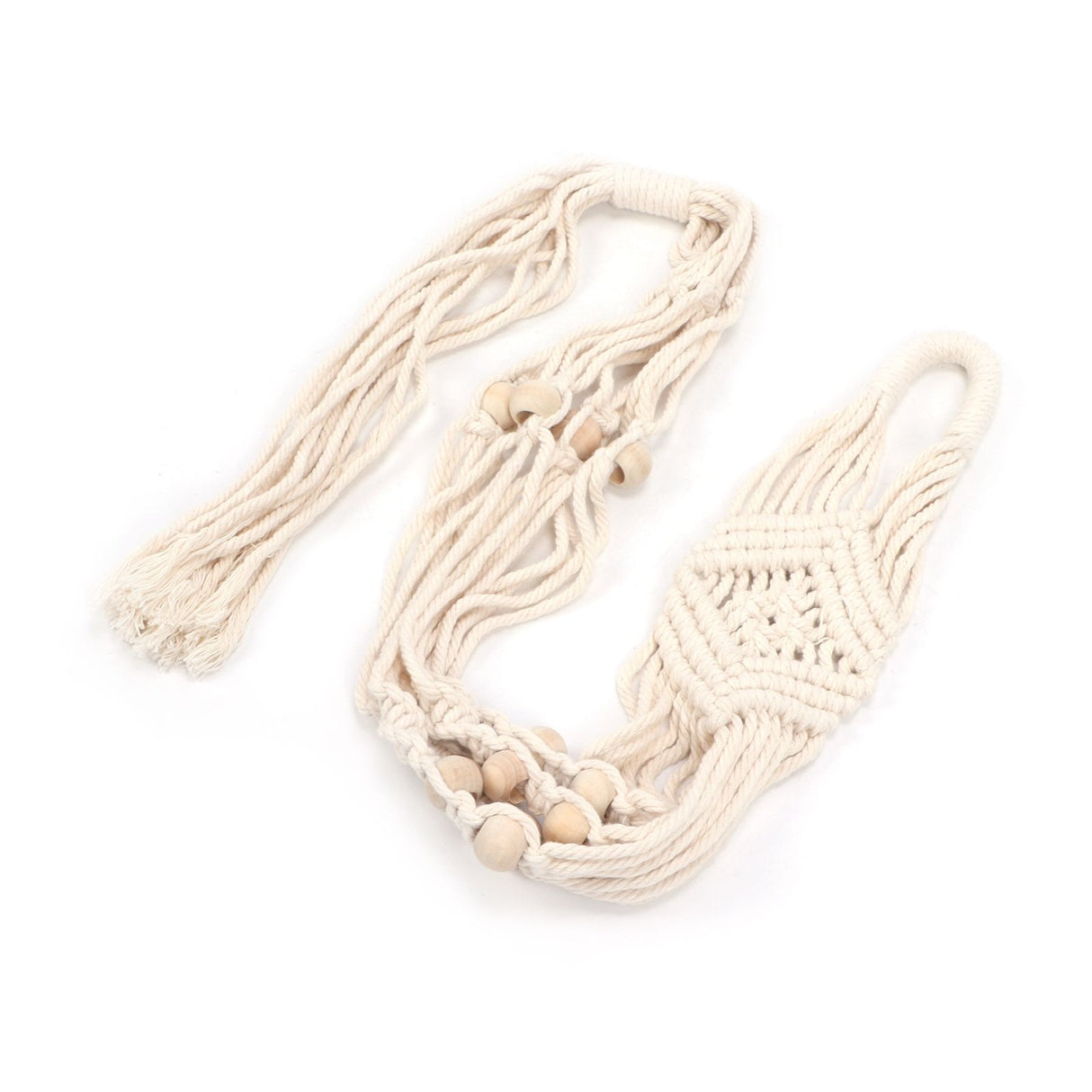 Cotton Rhombus Rope Pattern Plant Hanger with 12 Beads Hanging Flower Pot Holder for Home Decor