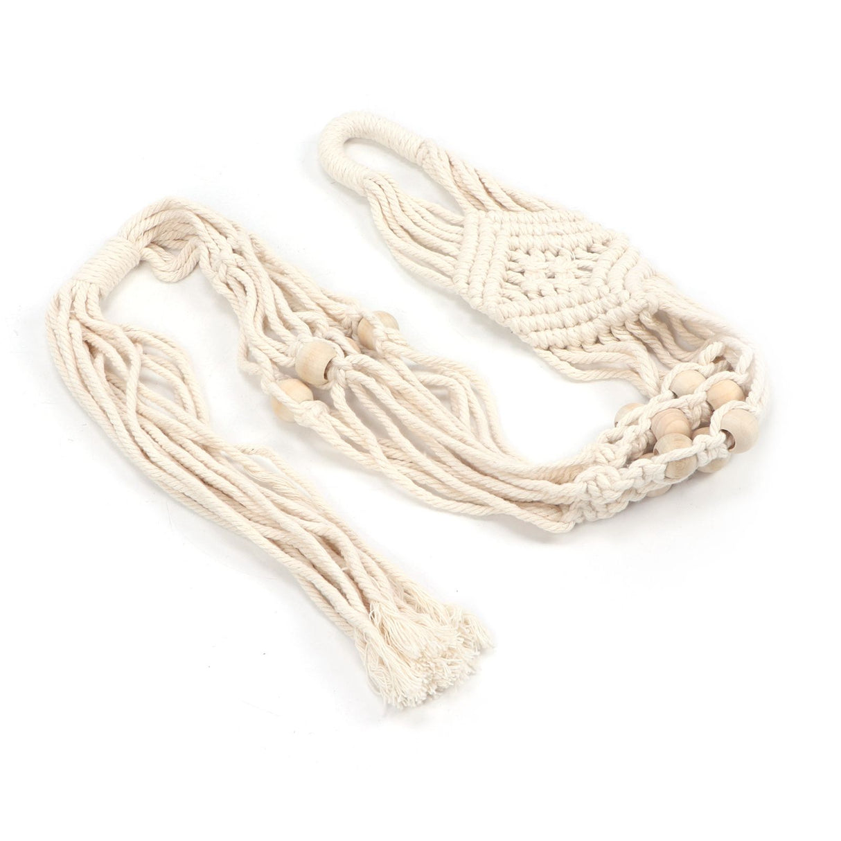 Cotton Rhombus Rope Pattern Plant Hanger with 12 Beads Hanging Flower Pot Holder for Home Decor