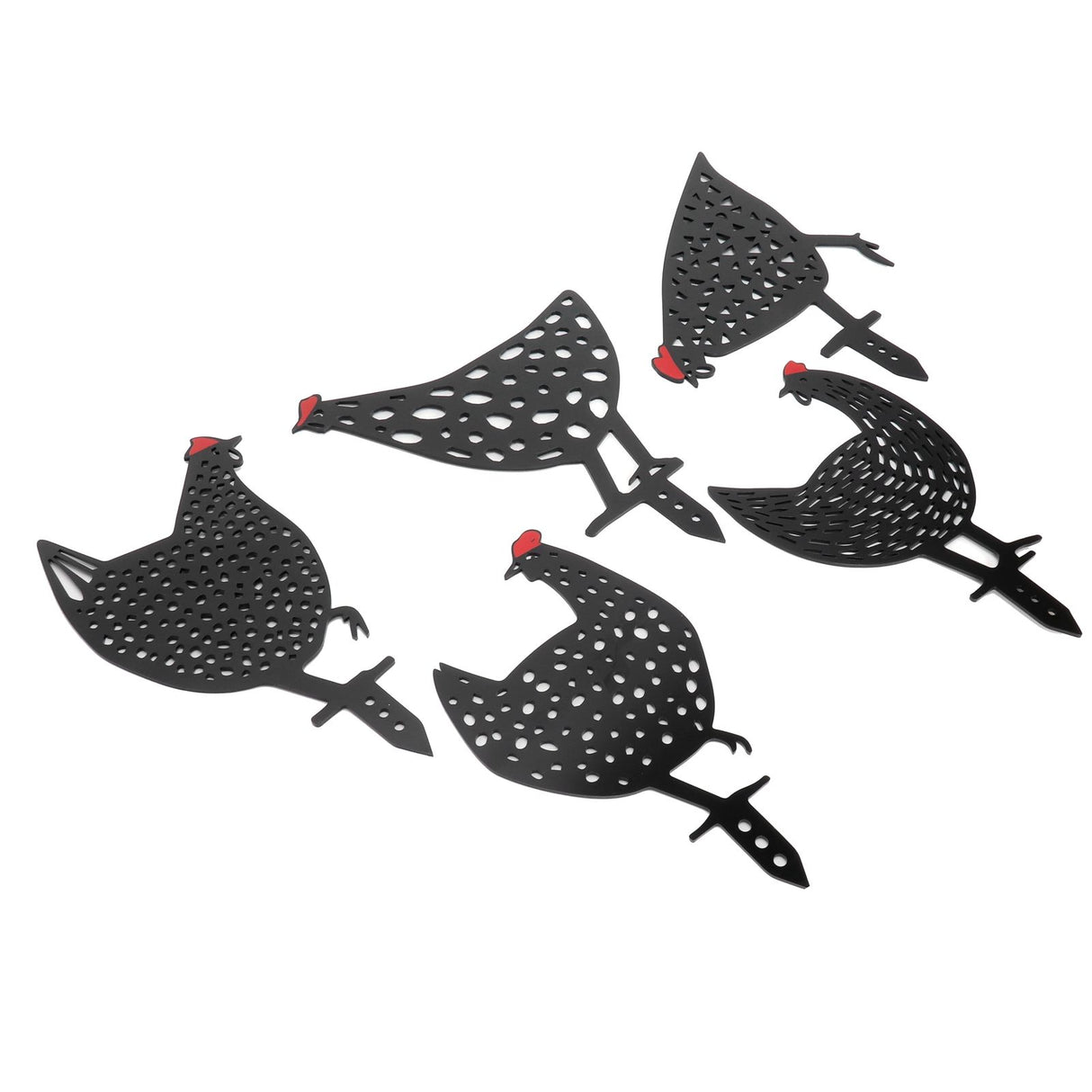 5Pcs Chicken Stakes Set Acrylic Animal Shape Statues Decoration for Garden Yard Black