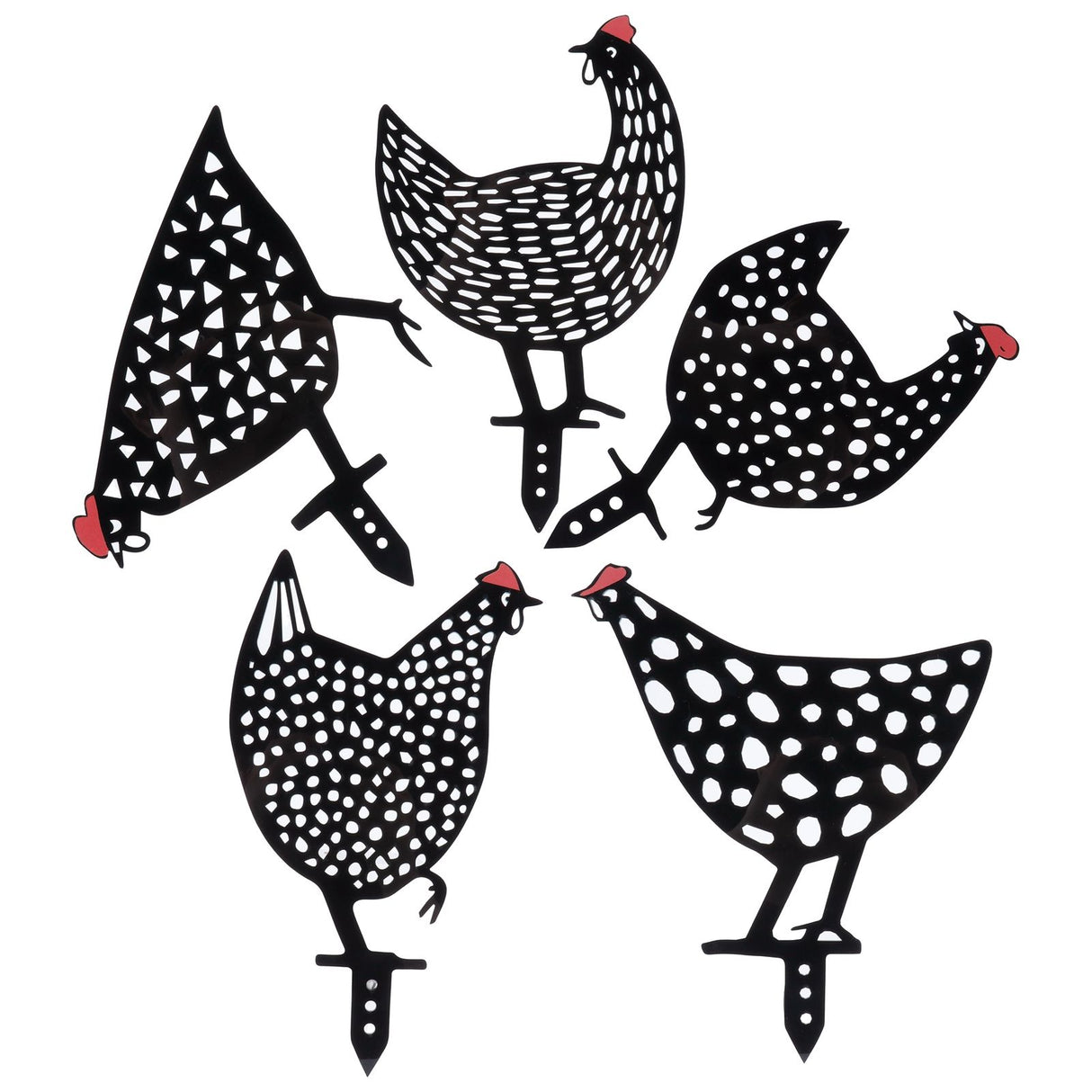 5Pcs Chicken Stakes Set Acrylic Animal Shape Statues Decoration for Garden Yard Black