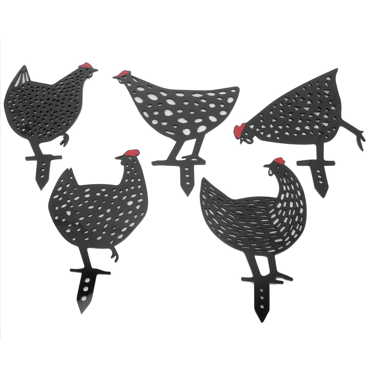 5Pcs Chicken Stakes Set Acrylic Animal Shape Statues Decoration for Garden Yard Black