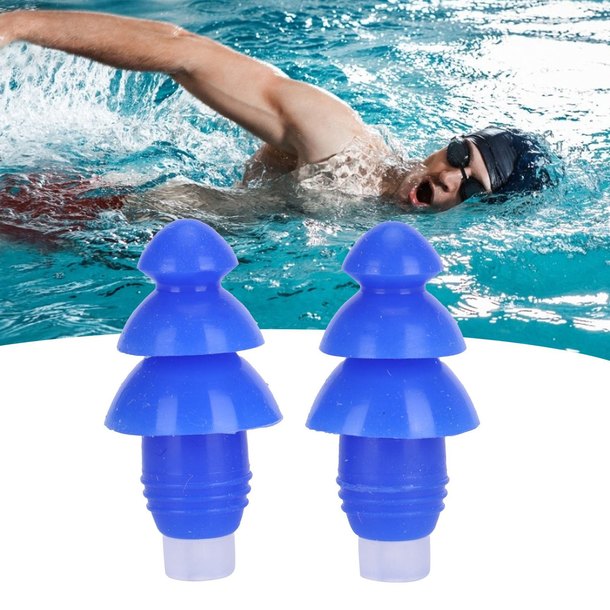 Reusable Ear Plugs Waterproof Silicone Earplugs Noise Reduction for Swimming Sleeping(Blue Box )