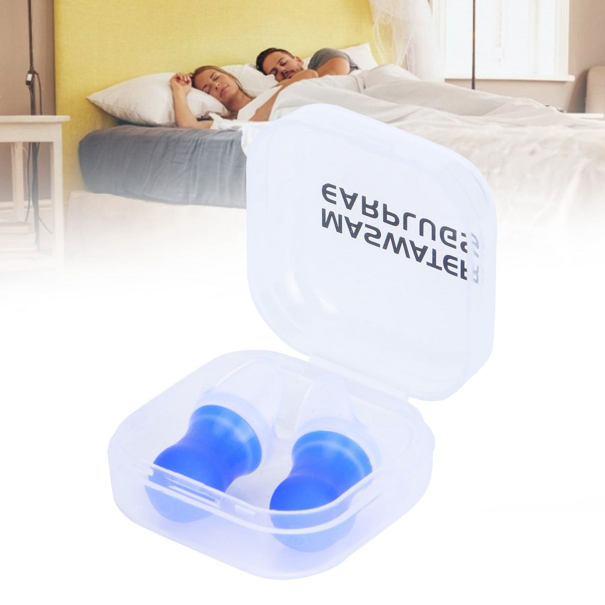 2Pcs Ear Plugs Waterproof Noise Reduction Silicone Protective Earplug for Swimming Flying(Blue L+Box )