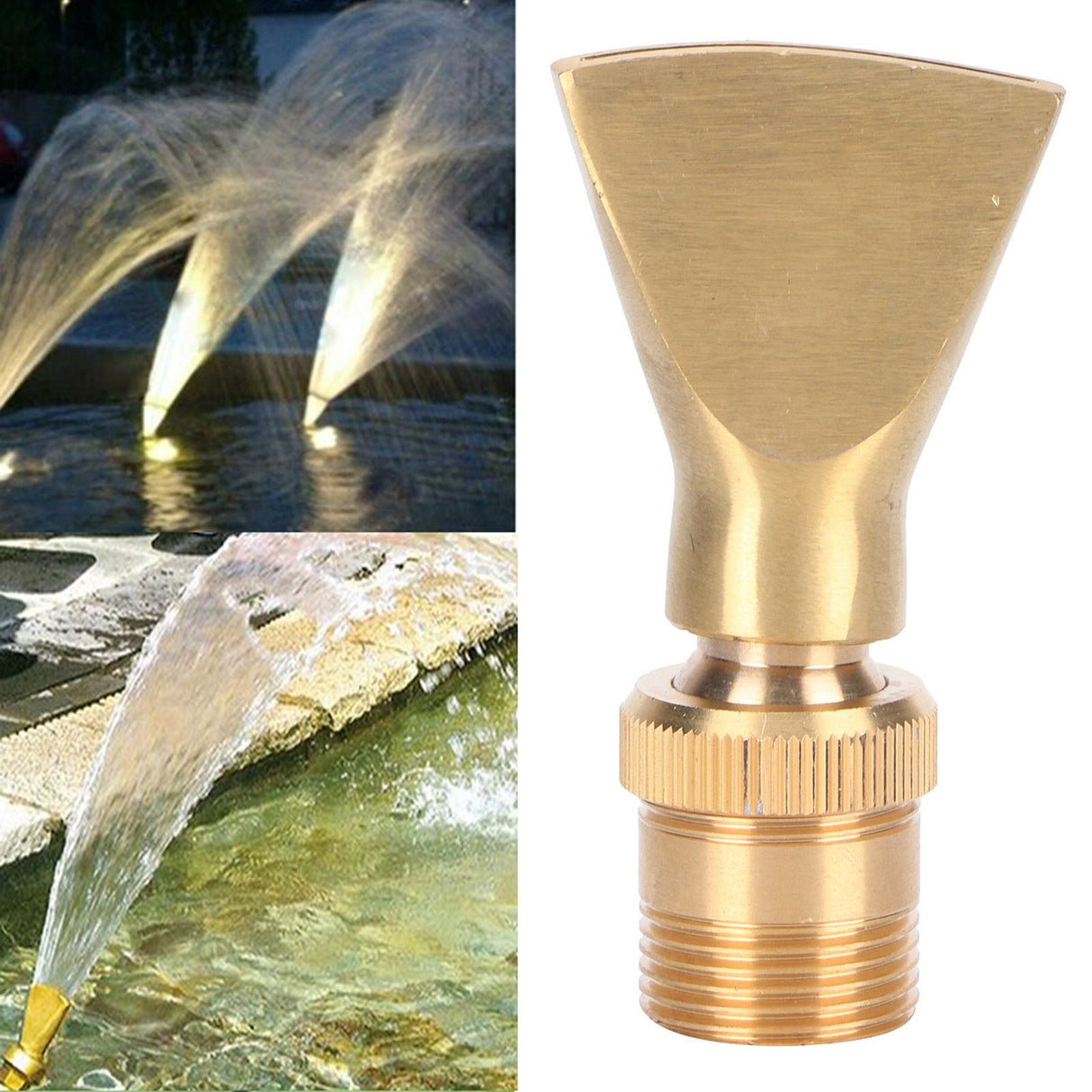 Brass Narrow Fan Jet Water Fountain Nozzle Spray Head Adjustable Pond Sprinkler(G1/2 Female Thread G3/4 Male Thread )