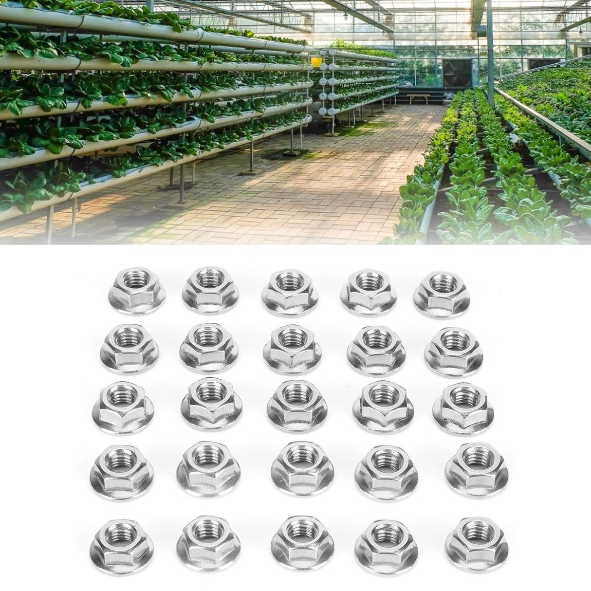 25Pcs Flange Nut Corrosion Resistant Stainless Steel Nuts Greenhouse Supplies AccessoriesM6