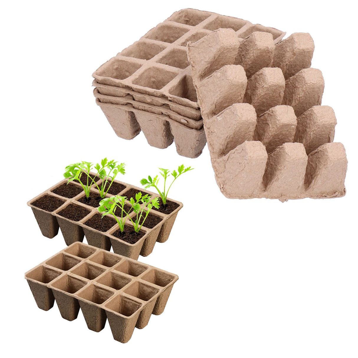 10Pcs 12‑Grid Paper Peat Pot Degradable Nursery Seedling Cup Gardening Accessory