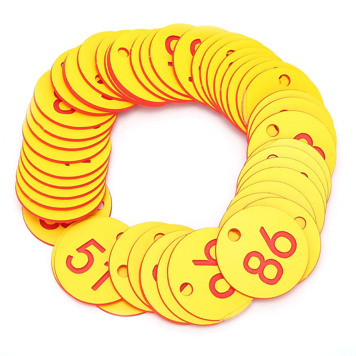 50Pcs Beehive Tag ABS Round Numbered Sign Labels with Hole Livestock Accessory Red Yellow