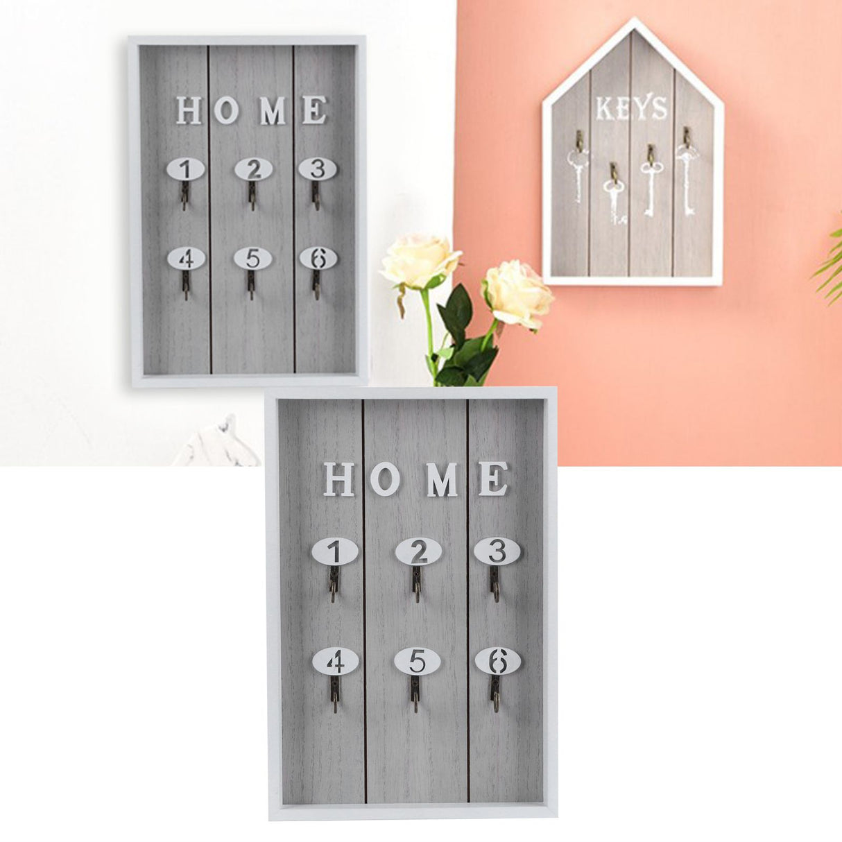 WallMounted Key Rack Wooden Key Organizer Hanger Decorative Key Hanging Holder Decor(C )
