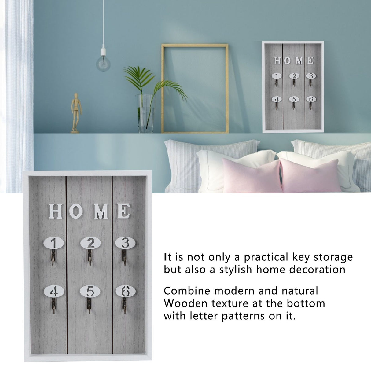 WallMounted Key Rack Wooden Key Organizer Hanger Decorative Key Hanging Holder Decor(C )