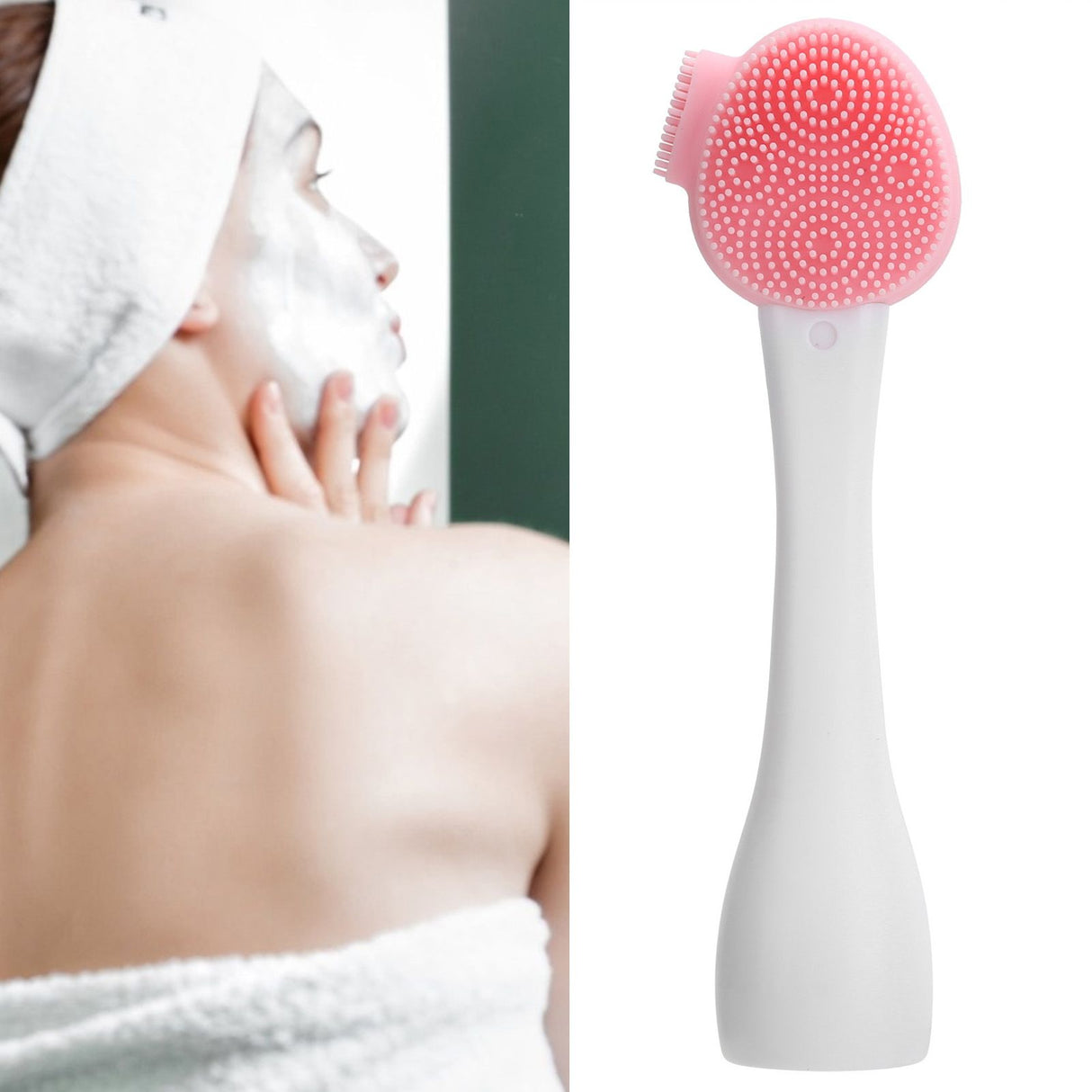 Handheld Silicone Face Cleaning Brush Mask DIY Mixing Stick Makeup Cleansing BrushPink and White Single Head