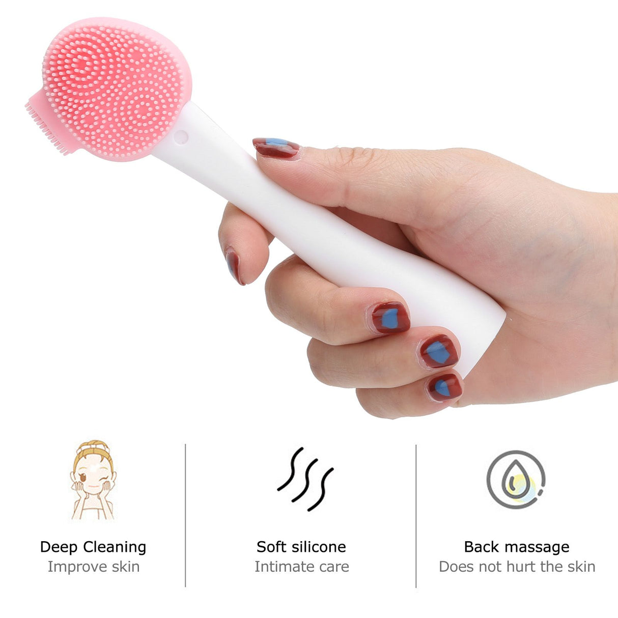 Handheld Silicone Face Cleaning Brush Mask DIY Mixing Stick Makeup Cleansing BrushPink and White Single Head