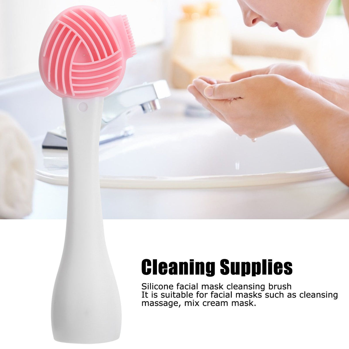 Handheld Silicone Face Cleaning Brush Mask DIY Mixing Stick Makeup Cleansing BrushPink and White Single Head
